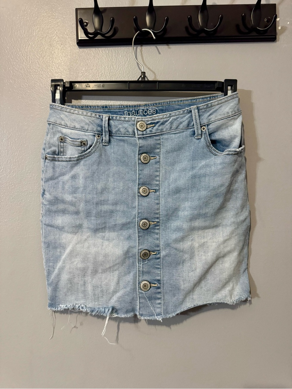 Maurices Light Wash Denim Button-Front Mini Skirt